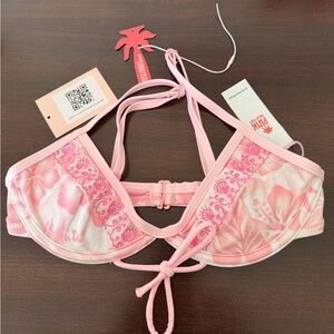 Pink Palm Puff Floral Bikini Top -NWT-Luna Paradise Pink Tropical Print. XXS